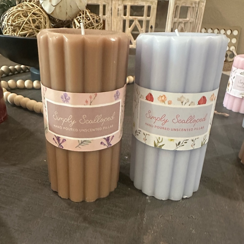 Simply Scalloped Hand Poured Unscented Pillar Candles